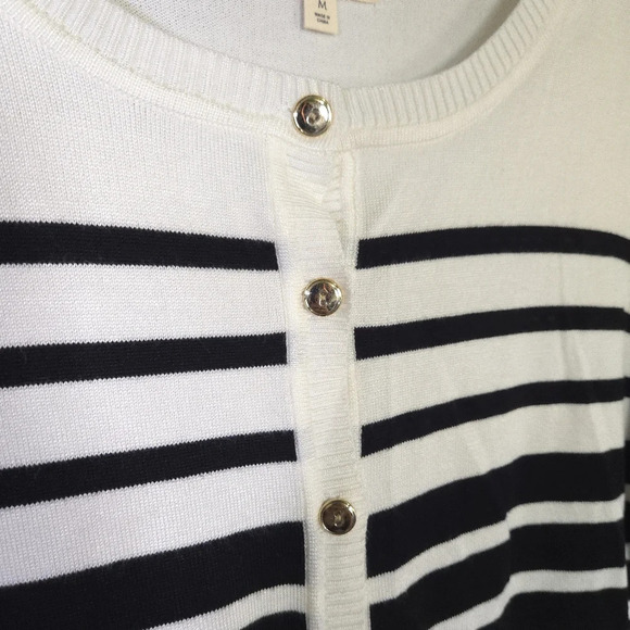 Debbie Morgan Cardigan Stripes Gold Button Size Medium Preppy Office Coastal - Picture 3 of 8